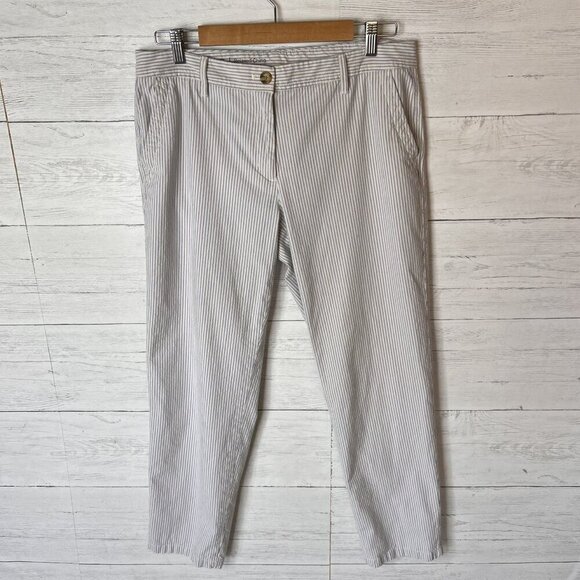 Talbots Pants Womens SZ 8 Relaxed Chino Blue & Beige Pinstripes Coastal Grandma - Picture 4 of 15